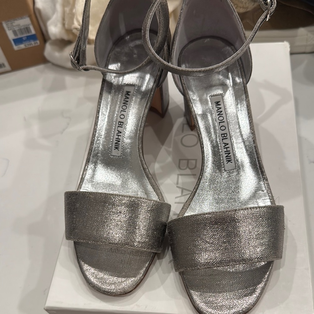 Manolo Blahnik Metallic Silver Heels
